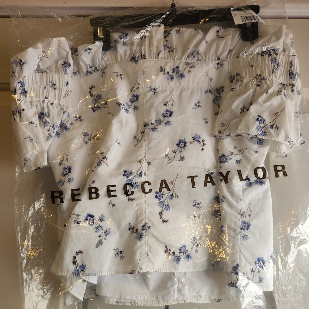 Rebecca Taylor White and blue off-the-shoulder Francine Top - Sz 8